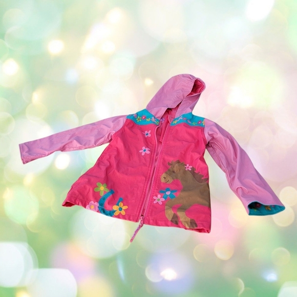 Stephen Joseph Raincoat Girls Size 5 / 6 Pink Western Horse Flowers Jacket T54 - Picture 1 of 13